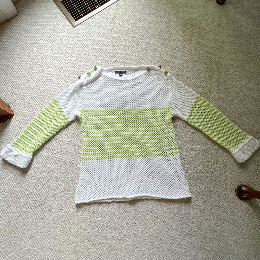 Parkhurst Small Petite Sweater White Lime Stripes PRETTY!